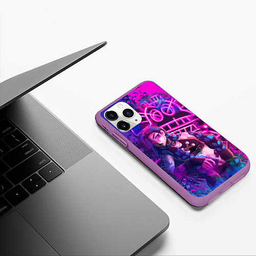 Чехол iPhone 11 Pro матовый League Of Legends Arcane ДЖИНКС НЕОНОВАЯ КРАСКА / 3D-Фиолетовый – фото 3