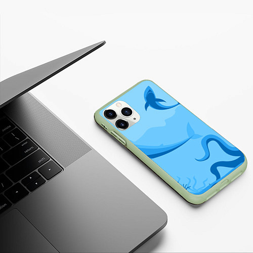 Чехол iPhone 11 Pro матовый МоРское Дно с Акулами / 3D-Салатовый – фото 3