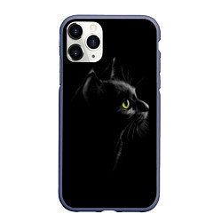 Чехол iPhone 11 Pro матовый Черный кот на черном фоне, цвет: 3D-серый