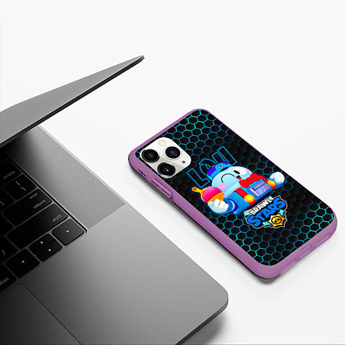 Чехол iPhone 11 Pro матовый Лу BRAWL STARS соты / 3D-Фиолетовый – фото 3