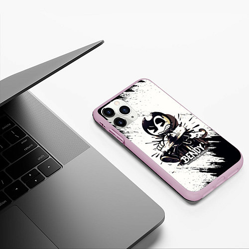 Чехол iPhone 11 Pro матовый Bendy And The Ink Machine Бенди прибит доской / 3D-Розовый – фото 3