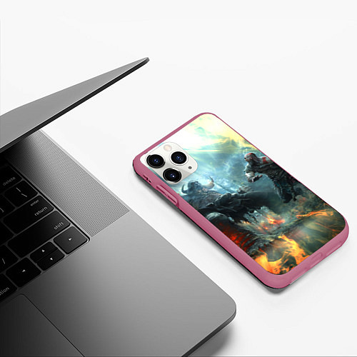 Чехол iPhone 11 Pro матовый God of War Fighting / 3D-Малиновый – фото 3
