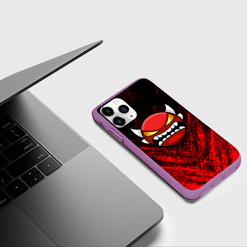 Чехол iPhone 11 Pro матовый Игра Геометри Дэш Geometry Dash Game / 3D-Фиолетовый – фото 3