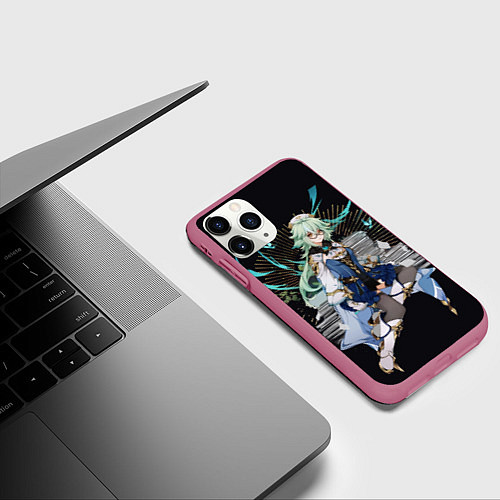 Чехол iPhone 11 Pro матовый Сахароза Сухроза с книгами Геншин Импакт Sucrose / 3D-Малиновый – фото 3