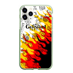 Чехол iPhone 11 Pro матовый Genshin Impact - Fire, цвет: 3D-салатовый