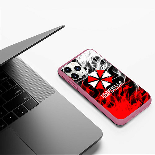 Чехол iPhone 11 Pro матовый Umbrella Corporation Fire / 3D-Малиновый – фото 3