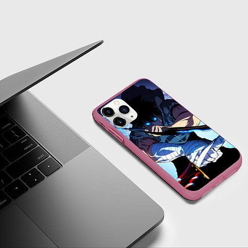 Чехол iPhone 11 Pro матовый Поднятие Уровня в одиночку Сон Джин Ву , SOLO LEVE / 3D-Малиновый – фото 3