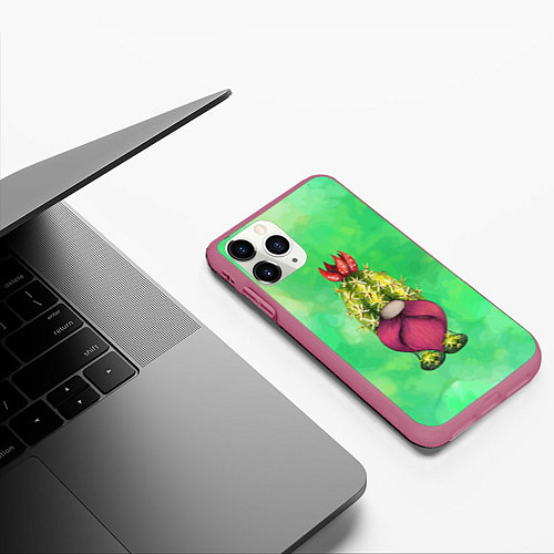 Чехол iPhone 11 Pro матовый Гном - кактус / 3D-Малиновый – фото 3