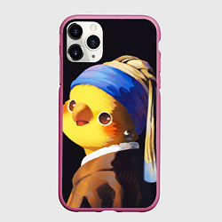 Чехол iPhone 11 Pro матовый ПОПУГАЙ С жемчужной Сережкой, цвет: 3D-малиновый