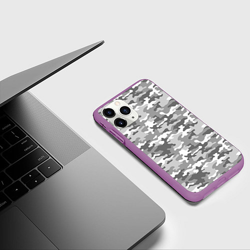 Чехол iPhone 11 Pro матовый Серый Военный Камуфляж / 3D-Фиолетовый – фото 3