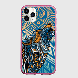 Чехол iPhone 11 Pro матовый Синий волк в графике, цвет: 3D-малиновый