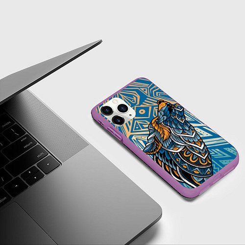 Чехол iPhone 11 Pro матовый Синий волк в графике / 3D-Фиолетовый – фото 3