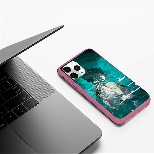 Чехол iPhone 11 Pro матовый Сяо Адепт Genshin impact / 3D-Малиновый – фото 3