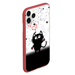 Чехол iPhone 11 Pro матовый Котик в тумане Сердечки, цвет: 3D-красный — фото 2