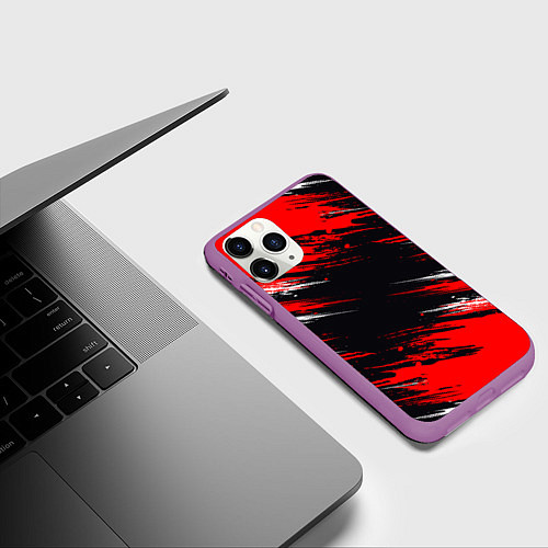 Чехол iPhone 11 Pro матовый БЕЛО-КРАСНАЯ КРАСКА / 3D-Фиолетовый – фото 3