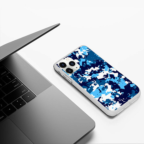 Чехол iPhone 11 Pro матовый Сине-бело-голубой камуфляж / 3D-Белый – фото 3