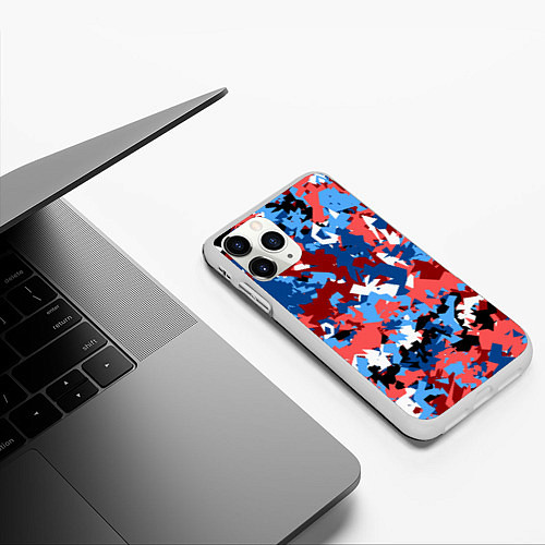 Чехол iPhone 11 Pro матовый Красно-синий камуфляж / 3D-Белый – фото 3