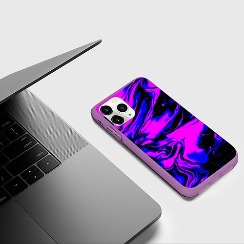 Чехол iPhone 11 Pro матовый НЕОНОВЫЕ РАЗВОДЫ КРАСОК / 3D-Фиолетовый – фото 3