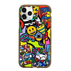 Чехол iPhone 11 Pro матовый Romero Britto - emoji, цвет: 3D-коричневый