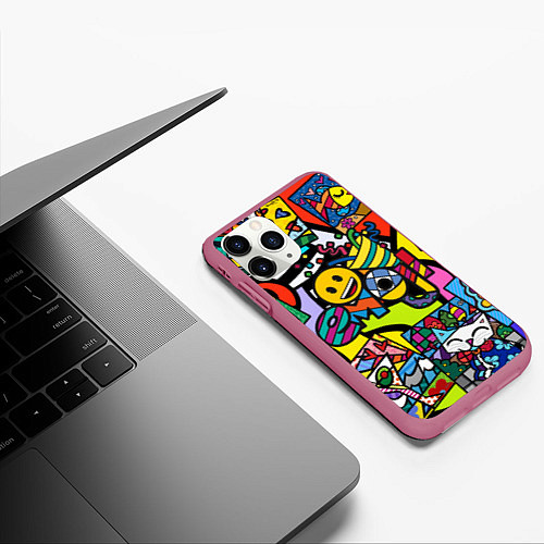 Чехол iPhone 11 Pro матовый Romero Britto - emoji / 3D-Малиновый – фото 3