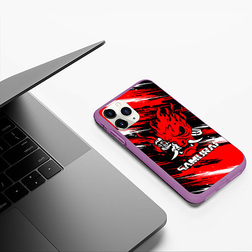 Чехол iPhone 11 Pro матовый SAMURAI CYBERPUNK 2077 КИБЕРПАНК 2077 / 3D-Фиолетовый – фото 3