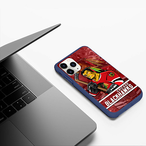 Чехол iPhone 11 Pro матовый Chicago Blackhawks , Чикаго Блэкхокс / 3D-Тёмно-синий – фото 3
