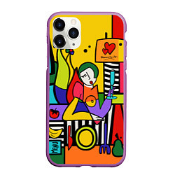 Чехол iPhone 11 Pro матовый Girl with a glass, цвет: 3D-фиолетовый