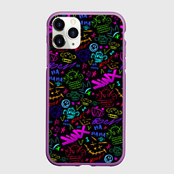 Чехол iPhone 11 Pro матовый League Of Legends - Arcane неоновые логотипы, цвет: 3D-фиолетовый