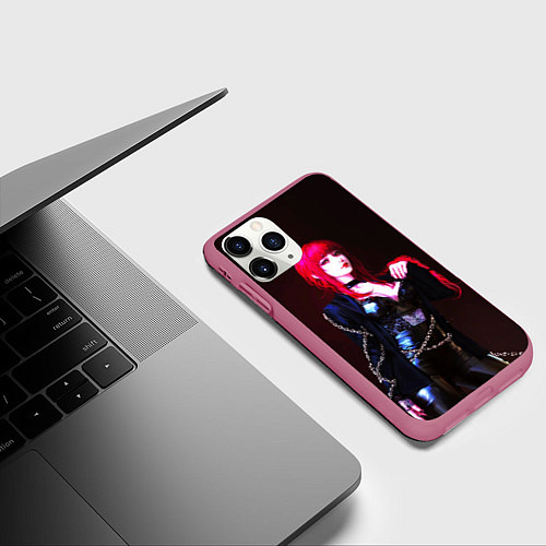 Чехол iPhone 11 Pro матовый Макима с цепями Человек бензопила / 3D-Малиновый – фото 3