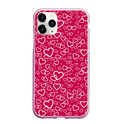 Чехол iPhone 11 Pro матовый Влюблённые Сердца LOVE, цвет: 3D-розовый