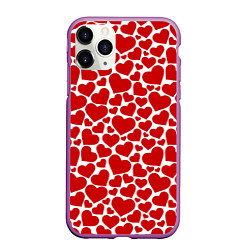 Чехол iPhone 11 Pro матовый Красные Сердечки LOVE, цвет: 3D-фиолетовый