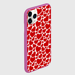 Чехол iPhone 11 Pro матовый Красные Сердечки LOVE, цвет: 3D-фиолетовый — фото 2