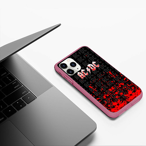 Чехол iPhone 11 Pro матовый Acdc Паттерн / 3D-Малиновый – фото 3