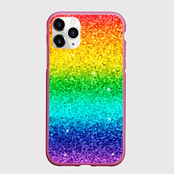 Чехол iPhone 11 Pro матовый Блестки радуга, цвет: 3D-малиновый