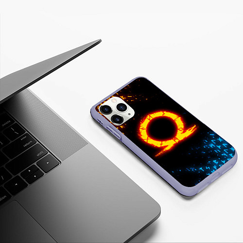 Чехол iPhone 11 Pro матовый GOD OF WAR CRATOS FIRE SYMBOL RUNE / 3D-Светло-сиреневый – фото 3