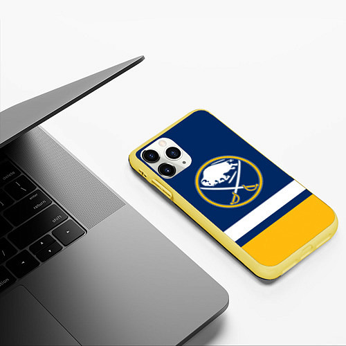 Чехол iPhone 11 Pro матовый Buffalo Sabres, Баффало Сейберз / 3D-Желтый – фото 3