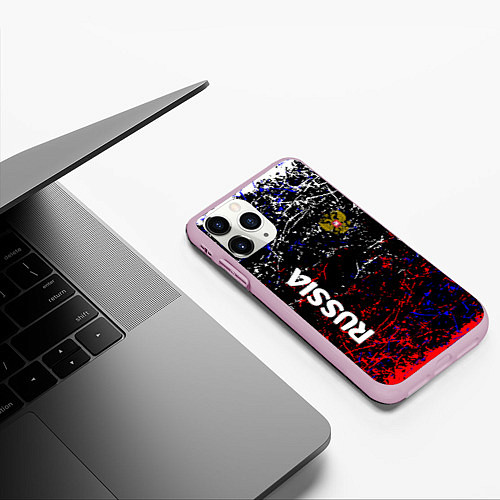 Чехол iPhone 11 Pro матовый Russia Штрихи / 3D-Розовый – фото 3