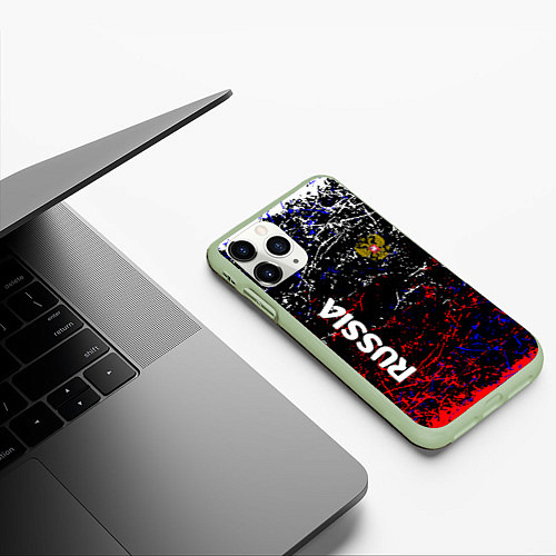 Чехол iPhone 11 Pro матовый Russia Штрихи / 3D-Салатовый – фото 3