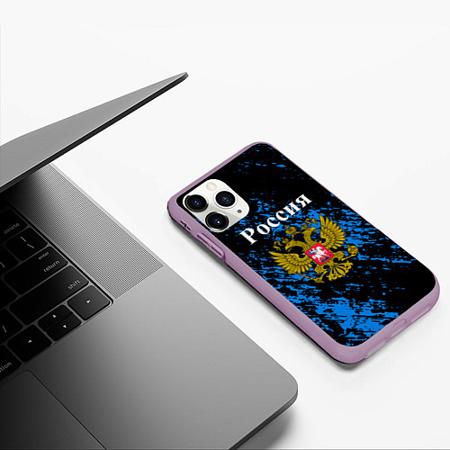 Чехол iPhone 11 Pro матовый Россия Патриот страны / 3D-Сиреневый – фото 3