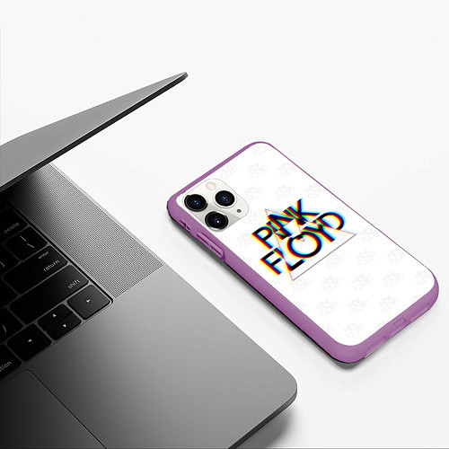 Чехол iPhone 11 Pro матовый PINK FLOYD LOGO ПИНК ФЛОЙД ГЛИТЧ / 3D-Фиолетовый – фото 3