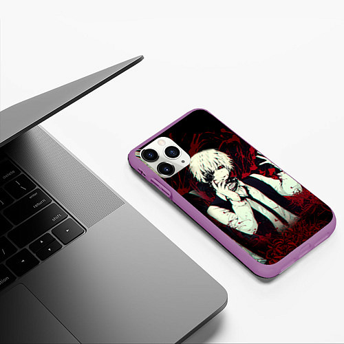 Чехол iPhone 11 Pro матовый Токийский Гуль и Брызги Аниме Ghoul / 3D-Фиолетовый – фото 3