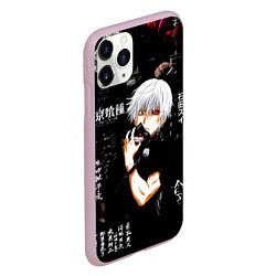 Чехол iPhone 11 Pro матовый Токийский Гуль на фоне Иероглифов Tokyo Ghoul, цвет: 3D-розовый — фото 2