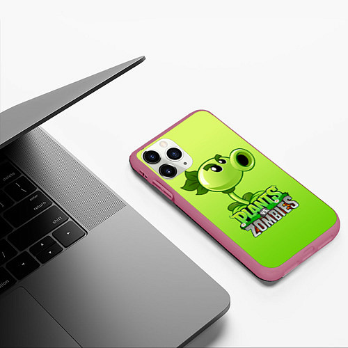 Чехол iPhone 11 Pro матовый Plants vs Zombies - Горохострел / 3D-Малиновый – фото 3