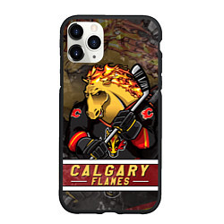 Чехол iPhone 11 Pro матовый Калгари Флэймз, Calgary Flames Маскот, цвет: 3D-черный