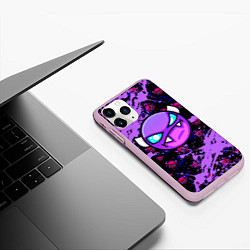 Чехол iPhone 11 Pro матовый Геометри Дэш фиолетовый Geometry Dash, цвет: 3D-розовый — фото 2