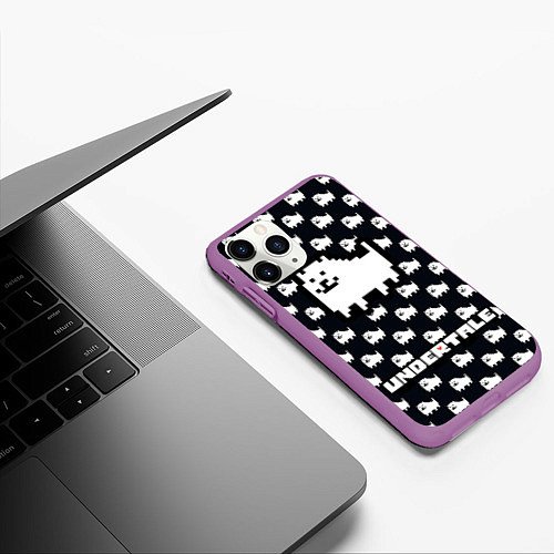 Чехол iPhone 11 Pro матовый UNDERTALE DOG AND LOGO УНДЕРТАЛЕ / 3D-Фиолетовый – фото 3