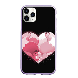Чехол iPhone 11 Pro матовый Сердце Две Кицуне, цвет: 3D-светло-сиреневый
