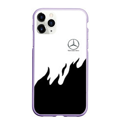 Чехол iPhone 11 Pro матовый Mercedes-Benz нарисованный огонь, цвет: 3D-светло-сиреневый