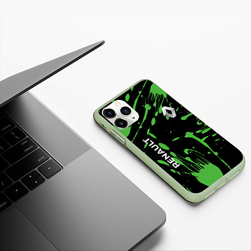 Чехол iPhone 11 Pro матовый Renault - Кляксы / 3D-Салатовый – фото 3