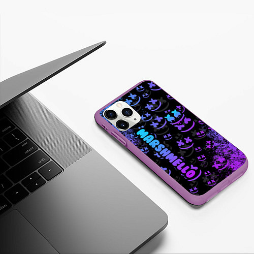 Чехол iPhone 11 Pro матовый Marshmello логотип / 3D-Фиолетовый – фото 3